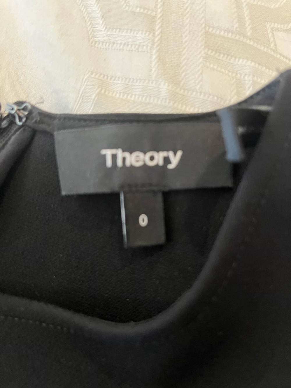 Theory Black Short-Sleeve Fit-and-Flare Mini Dress - modern seamed crepe - Picture 4 of 5